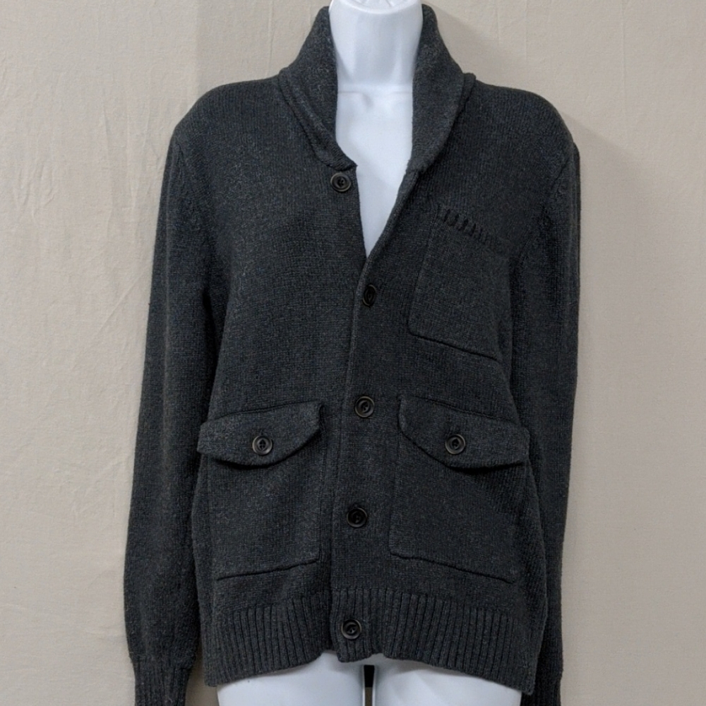 Dark gray button down cardigan sweater